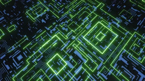 Hi tech pattern on plane surface, neon glow, complex elements and structure. 3d Stock Footage 218631098