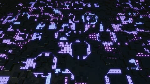 Hi tech pattern on plane surface, neon glow, complex elements and structure. 4k Stock Footage 219509415