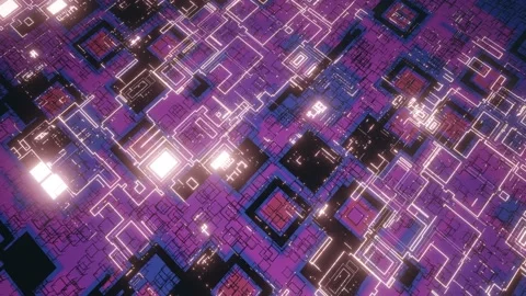 Hi tech pattern on plane surface, neon glow, complex elements and structure. 3d Stock Footage 219965926