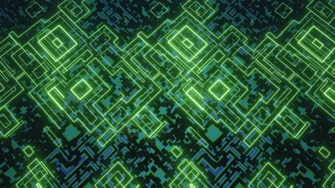 Hi tech pattern on plane surface, neon glow, complex elements and structure. 3d Stock Footage 228652018