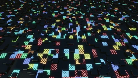 Hi tech pattern on plane surface, neon glow, complex elements and structure. 3d Stock Footage 231919746