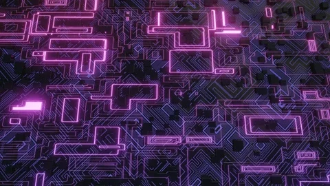 Hi tech pattern on plane surface, neon glow, complex elements and structure. 4k Stock Footage 231919785