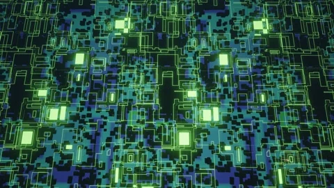 Hi tech pattern on plane surface, neon glow, complex elements and structure. 3d Stock Footage 270233956