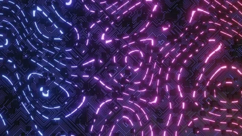Hi tech pattern on plane surface, neon glow, complex elements and structure. 3d Stock Footage 270234142