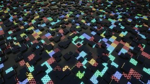Hi tech pattern on plane surface, neon glow, complex elements and structure. 3d Stock Footage 271335496