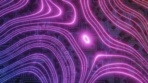 Hi tech pattern on plane surface, neon glow, complex elements and structure. 3d Stock Footage 271335522