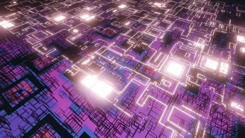 Hi tech pattern on plane surface, neon glow, complex elements and structure. 3d Stock Footage 275011713