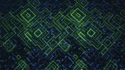 Hi tech pattern on plane surface, neon glow, complex elements and structure. 3d Stock Footage 275876365