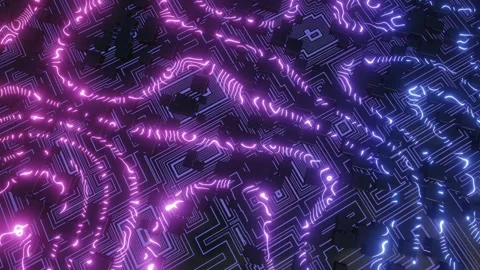 Hi tech pattern on plane surface, neon glow, complex elements and structure. 3d Stock Footage 276317718