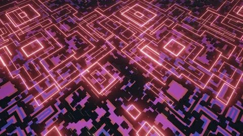 Hi tech pattern on plane surface, neon glow, complex elements and structure. 3d Stock Footage 276317907