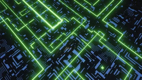 Hi tech pattern on plane surface, neon glow, complex elements and structure. 3d Stock Footage 277678747