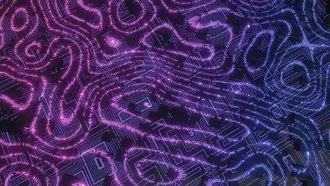 Hi tech pattern on plane surface, neon glow, complex elements and structure. 3d Stock Footage 277678914