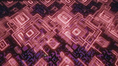 Hi tech pattern on plane surface, neon glow, complex elements and structure. 3d Stock Footage 277679412