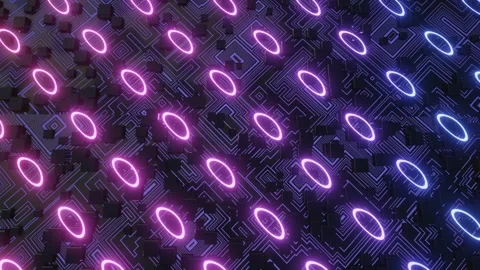 Hi tech pattern on plane surface, neon glow, complex elements and structure. 4k Stock Footage 277994509