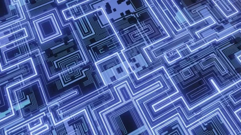 Hi tech pattern on plane surface, neon glow, complex elements and structure. 4k Stock Footage 277994991