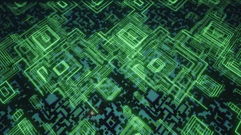 Hi tech pattern on plane surface, neon glow, complex elements and structure. 3d Stock Footage 277995130