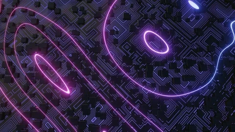 Hi tech pattern on plane surface, neon glow, complex elements and structure. 4k Stock Footage 278981749