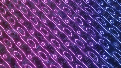 Hi tech pattern on plane surface, neon glow, complex elements and structure. 4k Stock Footage 280462041