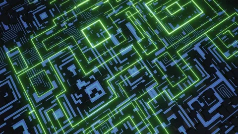 Hi tech pattern on plane surface, neon glow, complex elements and structure. 3d Stock Footage 280462177