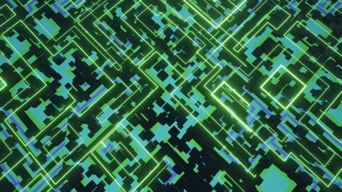 Hi tech pattern on plane surface, neon glow, complex elements and structure. 3d Stock Footage 281349809