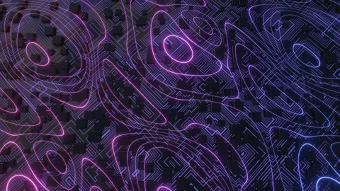 Hi tech pattern on plane surface, neon glow, complex elements and structure. 4k Stock Footage 281350210