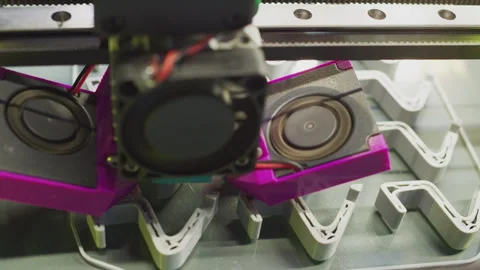 Hi tech production and technology. Printer prints complex parts from special Stock Footage 256975811