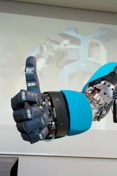 Hi-tech robot hand gesture meaning ok Stock Photos