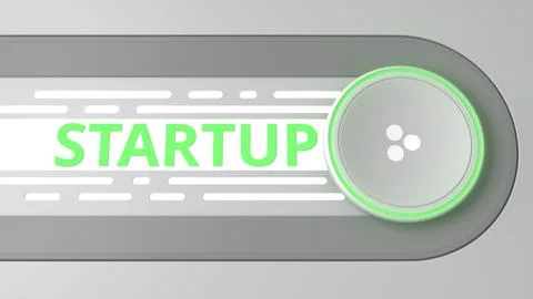 Hi-tech slider interface element and STARTUP text, 3D rendering Illustrazione stock