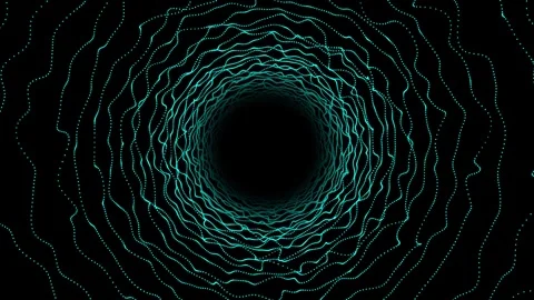 Hi-tech small moving particles forming sci-fi tunnel on black background Stock Footage 296088643