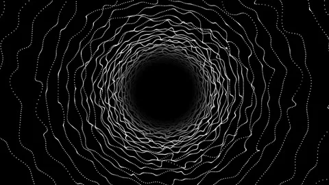 Hi-tech small moving particles forming sci-fi tunnel on black background Video stock 296088665