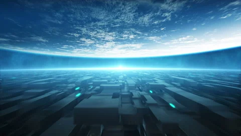 Hi-Tech Space Panorama and planet in the background Stock Footage 235652245