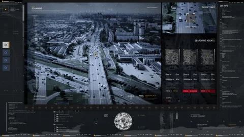 Hi-tech Spy Drone Interface Tracking Mission Target Vehicle On Modern City Road Stock Footage 270208769