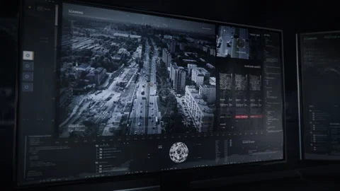 Hi-tech spy tracking software detects the target car on the busy city road Stock Footage 255304082