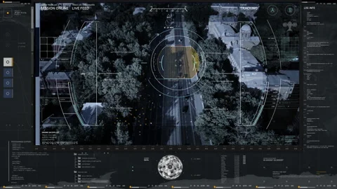 Hi-Tech Target Surveillance Software Interface Scanning Car On City Road 스톡 동영상 161782322