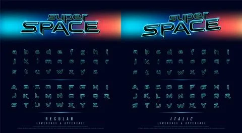 Hi tech techno font future movie style. Metal chrome effect alphabet letters Stock Illustration