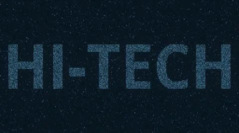 HI-TECH text made with many symbols on computer screen, 3d rendering Illustrazione stock