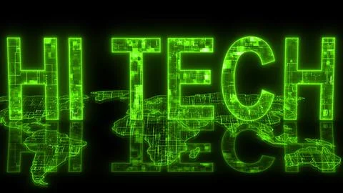 HI tech text technology earth map glowing green Stock Illustration