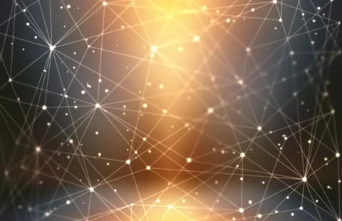 Hi tech triangular network plexus pattern. Golden light on black background 3d. Stock Illustration