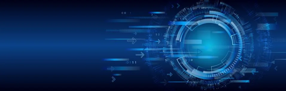 Hi-tech vector illustration with various technology elements. Wide Cyber secu Illustrazione stock