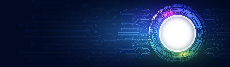 Hi-tech vector illustration with various technology elements. Wide Cyber secu Stock Illustration