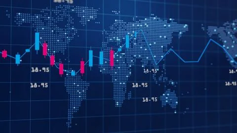 Hi-tech world map with glowing chart of investment financial data 스톡 일러스트