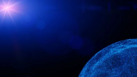 Hi Technology Scifi Particle Rotating Sphere On Purple Sun Flare Space Stock Footage 87462908