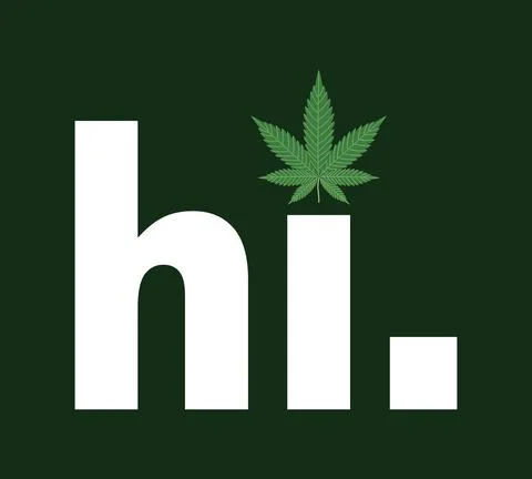Hi text with weed, marijuana, cannabis leaf. Stock Illustration