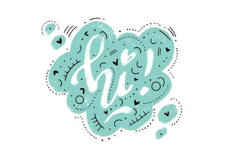 Hi word in speech bubble icon with thin linear elements around. Hand drawn .. Stock Illustration