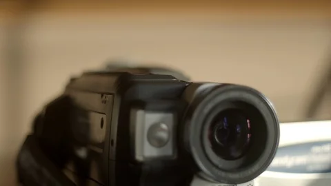 Hi8 retro Camcorder Ejecting tape in slow motion, 4k Video stock 120261642