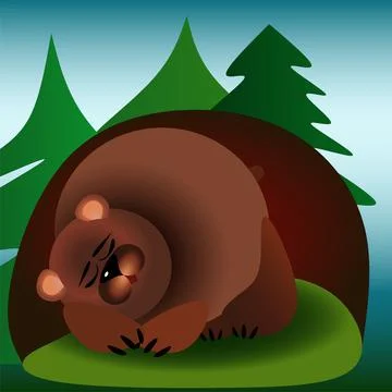 Hibernating bear in a den in the forest children's illustration Illustrazione stock