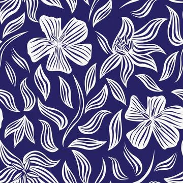 Hibiscus Floral textile pattern design in navy blue for fashion and home te.. Stockillustratie