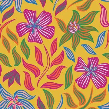 Hibiscus Floral textile pattern design in yellow for fashion and home textile Stock Illustration