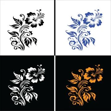 Hibiscus flower floral pattern set. Stock Illustration