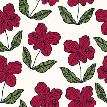 Hibiscus Flower Pattern. Hand Drawn Seamless Floral Pattern Stock Illustration